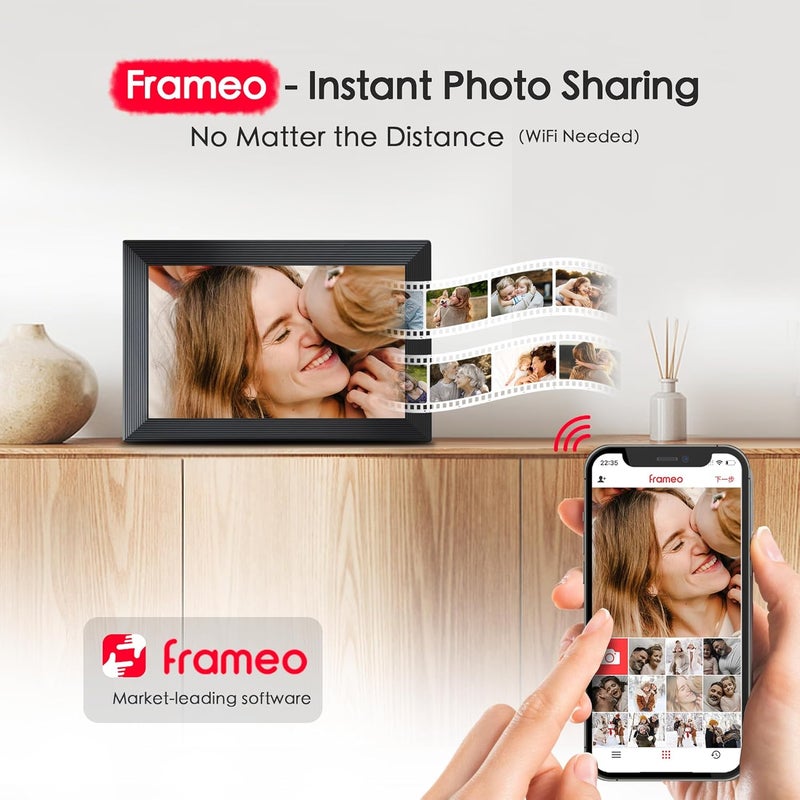 FLYRUIT Digital Picture Frame, 10.1 inch Frameo Digital Frame WiFi, 1280*800 IPS HD Touchscreen, 32GB Storage, Instant Share Pictures Video, Smart Photo Frame Electronic, Gifts for Mom, House Warming, Black - Image 3